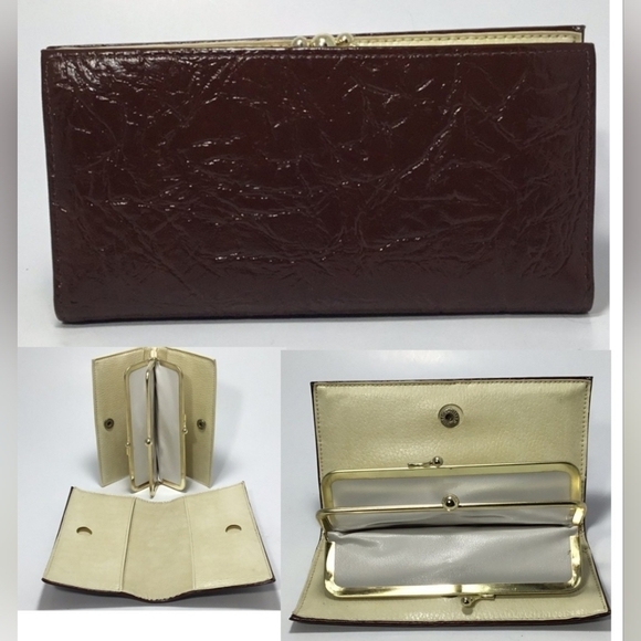 Vintage Brown Cream Patent Textured Leather Wallet - Picture 16 of 16